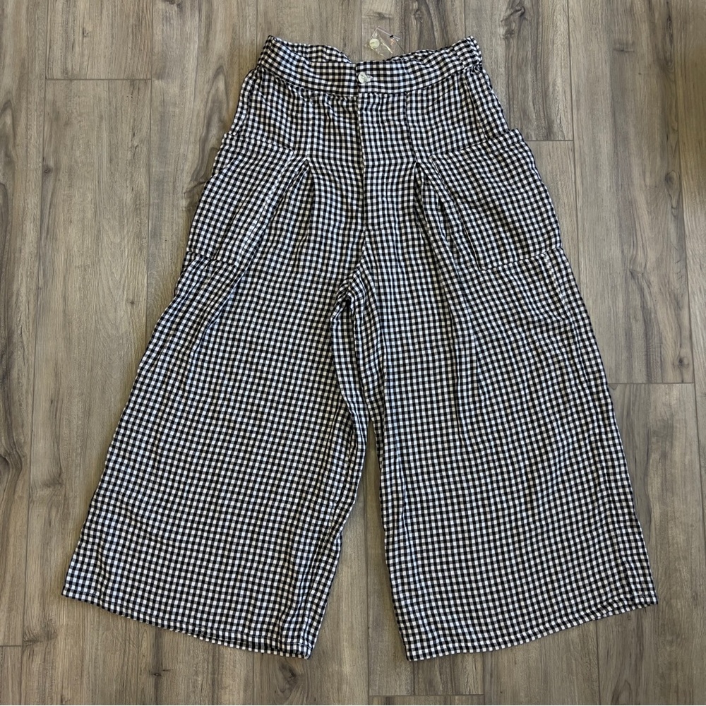 Free people Black and White Checkered Wide-Leg Pants